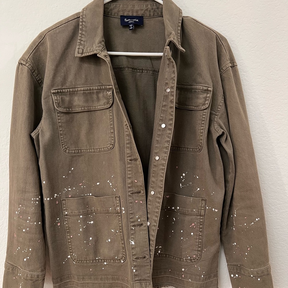 Splendid Easel Green Cargo Jacket Paint Splattered Size S